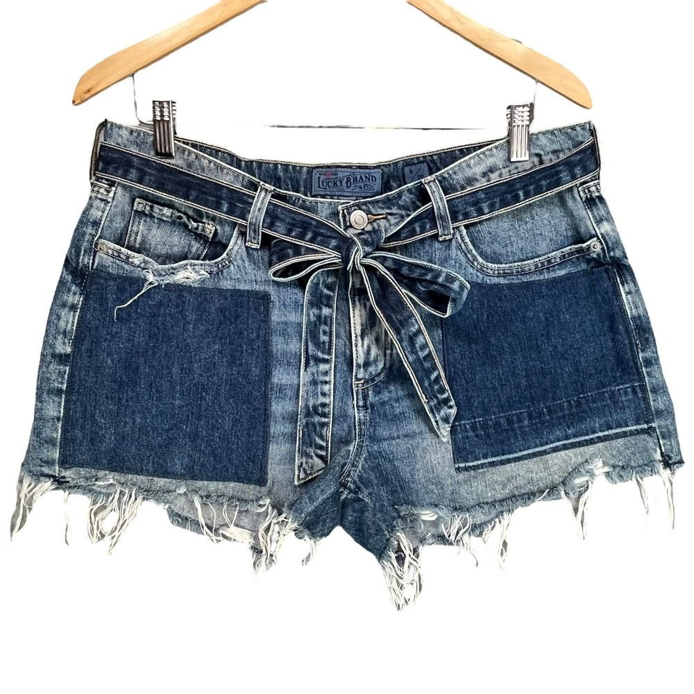 Lucky Brand‎ Women's Denim Boho Patchwork Distressed Tie Waist Size Shorts 8/29